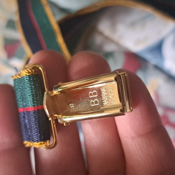 VTG BREVETTE SGDG striped suspenders leather center elastic stretch narrow mens - Picture 6 of 9